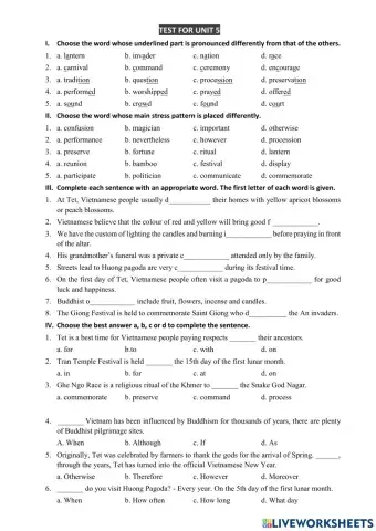Test for unit 5 - Grade 8