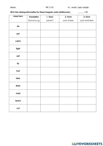 Past Simple - irregular verbs