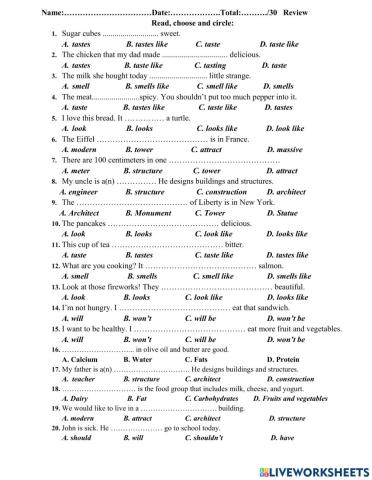 Review for 1st term test Unit 1,2