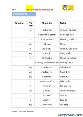 Ta7 unit 6 a visit to a school