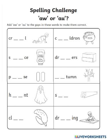 Au, aw worksheet