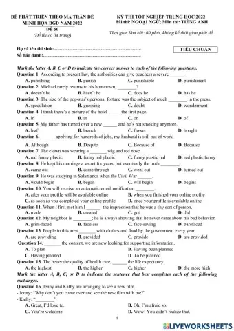 ĐỀ TN số 50-2022
