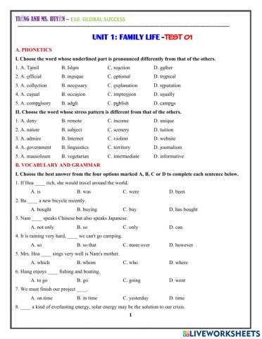 E10. global sucess - unit 1. test 1