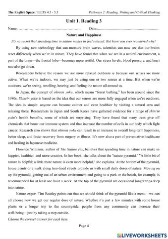 Pathways 2 RW - Unit 1, Reading 3