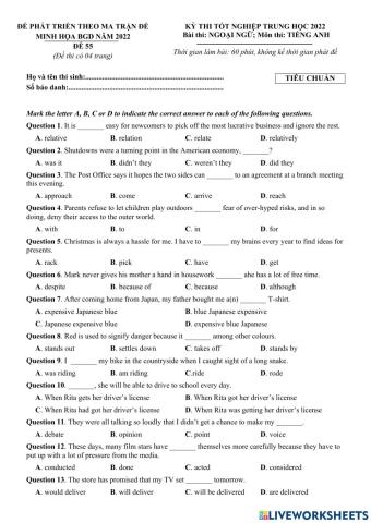 ĐỀ TN số 55-2022