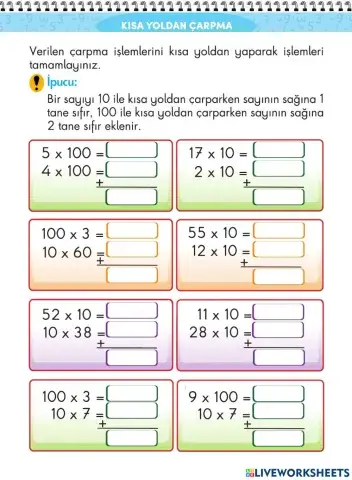 10 ve 100 İle Kısa Yoldan Çarpma