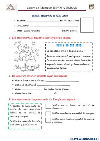 Examen de plan lector