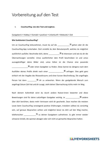 Vorbereitung auf die Klassenarbeit