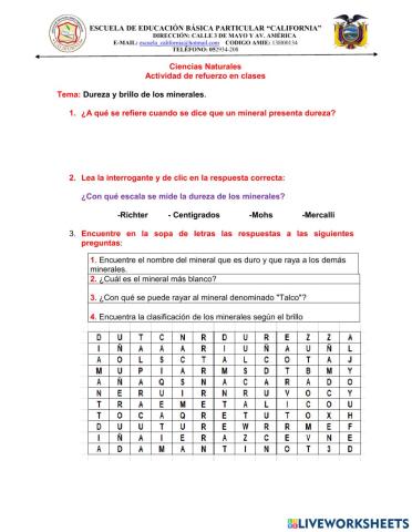 Dureza y brillo de minerales de 7mo