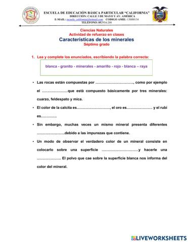 Caracteristicas de los  minerales resumido