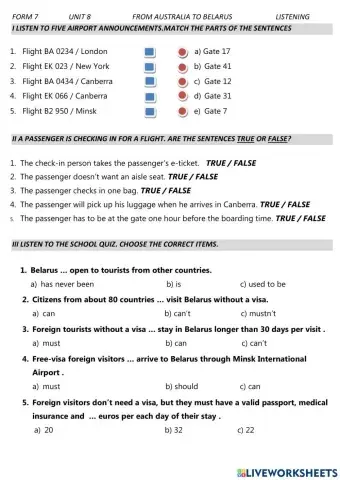 From Australia to Belarus Form 7 Unit 8
