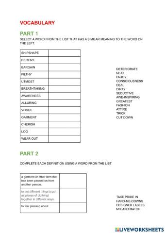 Revision vocabulary fashion and advertisement