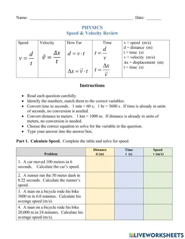 Speed and Velocity Calculations