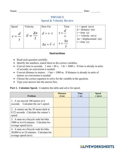 Speed and Velocity Calculations