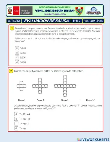 EVALUACIÓN DE SALIDA DE MATEMÁTICA 5º SECUNDARIA