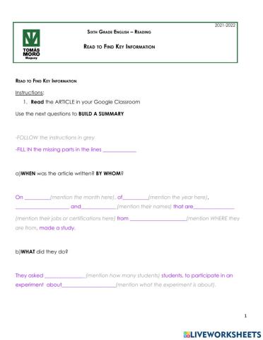 Read to Find Key Information