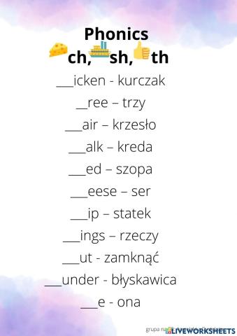 Phonics sh ch th
