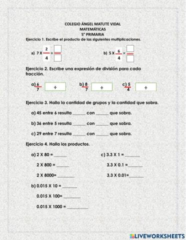 Multiplicación y división con decimales y fracciones