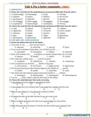 E10. global success. unit 4. test
