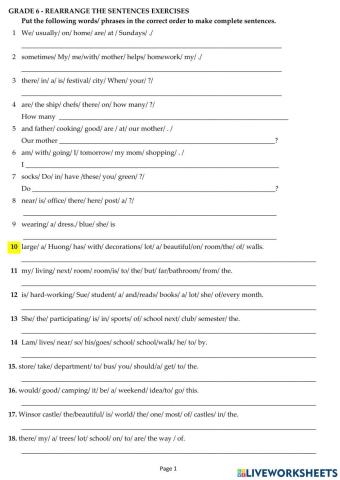 G6Semester1- Writing-Rearrange the sentences exercise