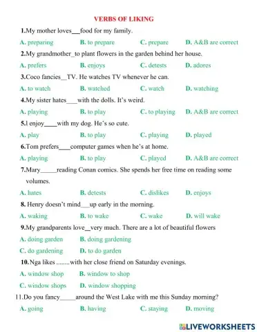 Verbs of liking english 8