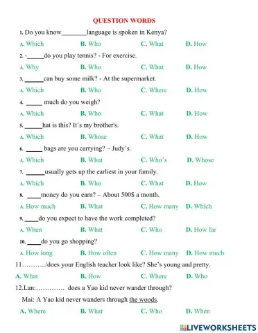 English 8 question words