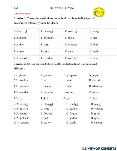 Ta7 semester 1 - review final