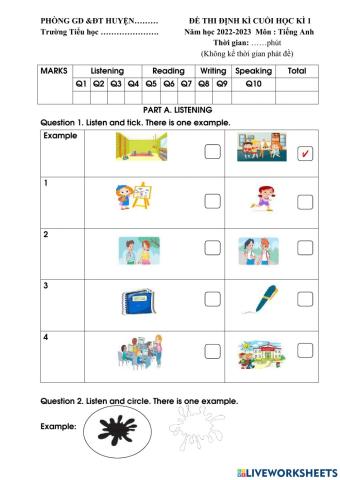 Tiếng anh lớp 3 - đề 4