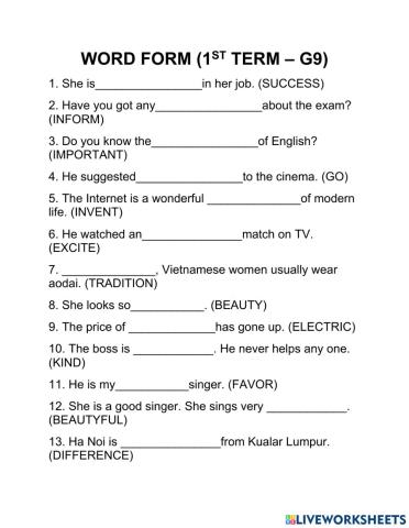 Word form (1st term - g9)