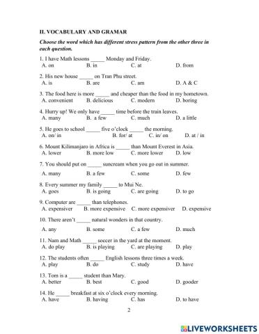 Grade 6 Term I Multi choice