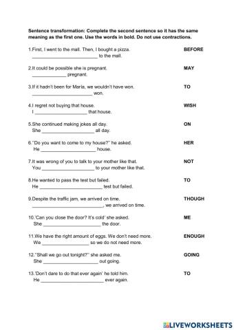 Sentence trasnsformation B2