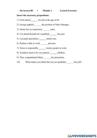 On Screen B2+ Module 1 Prepositions