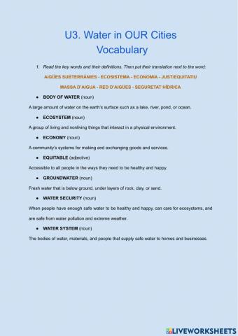 Water systems vocabulary