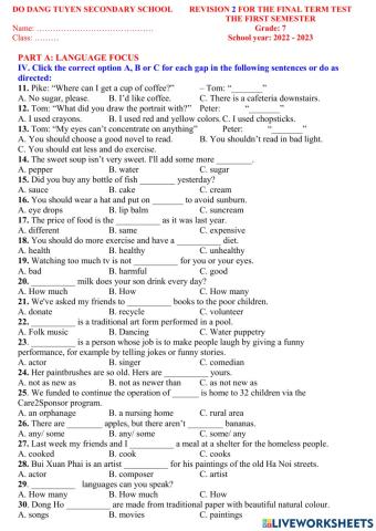 English 7 review 2 final test semester I