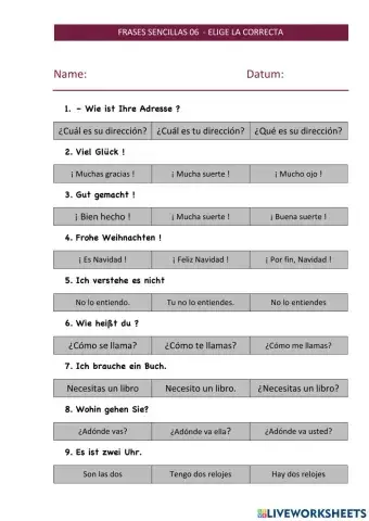 Frases sencillas multiple choice 06