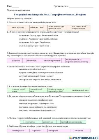 Географічні наслідки рухів Землі. Географічна оболонка. Літосфера