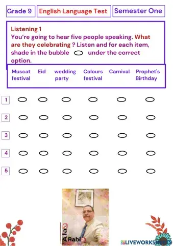Grade 9 The English Language Test Semester 1