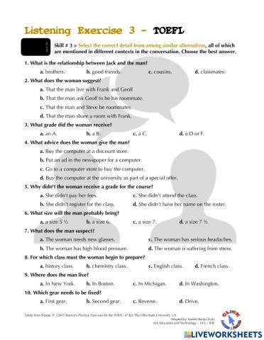 Listening Ex. 3-4: TOEFL