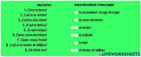 A1 Relaciona las preguntas con la información que buscan