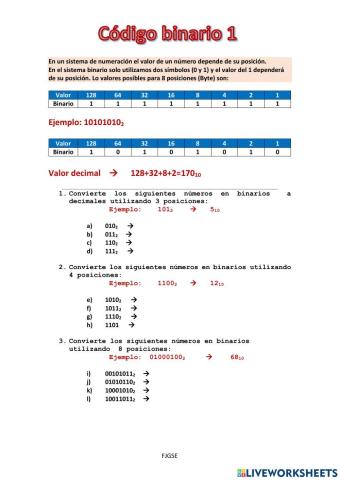 Código binario. Inicial 1