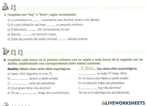 Verbos descriptivos I (1-2) Haber vs tener