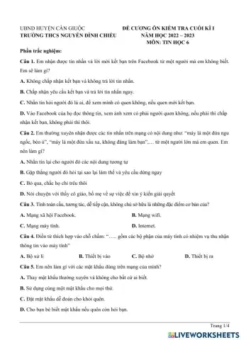 Ôn KT cuối kì 1 - Tin 6