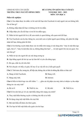 Ôn KT cuối kì 1 - Tin 6