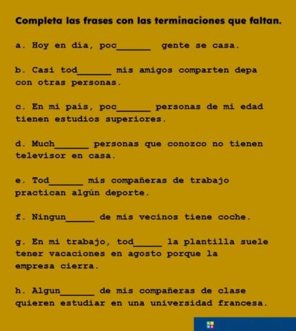 B1 Completa las frases con las letras correctas para expresar cantidades