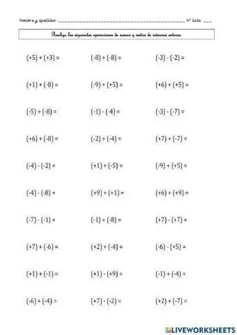 Sumas y restas números enteros