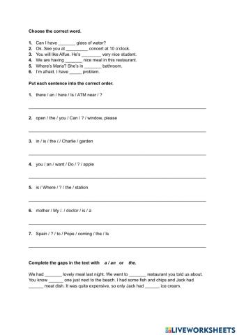 Artciles: a -an-the -no article