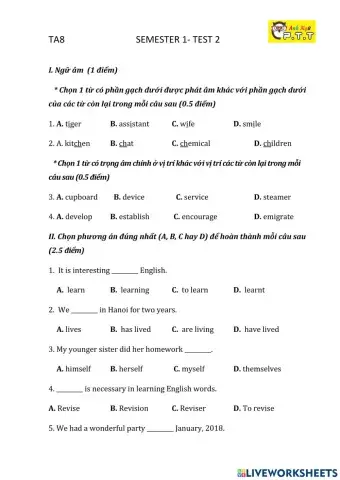 Ta8 semester 1- test 2