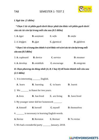 Ta8 semester 1- test 2