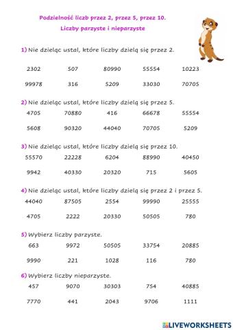Podzielność liczb przez 2, 5, 10. Liczby parzyste i nieparzyste