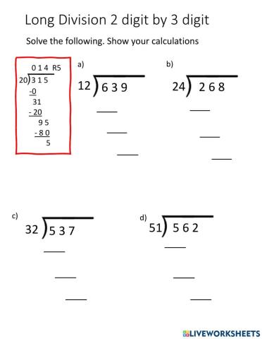 Long Division 2 by 3 digits